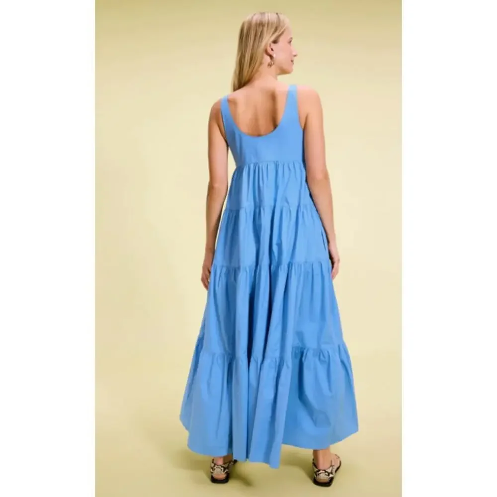 MICHAEL KORS Scoop Neck Tier Blue Cotton Dress - Picture 2 of 8